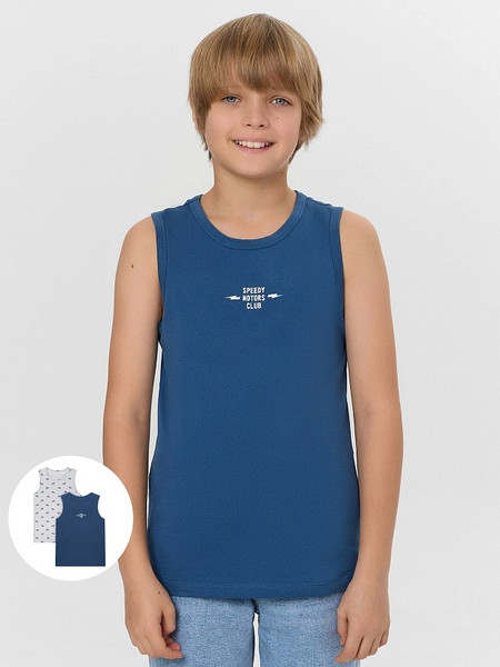 Изображение товара Комплект маек детских Mark Formelle 423344-2 (р.164-84, синий/мотоциклы на светло-сером меланже)