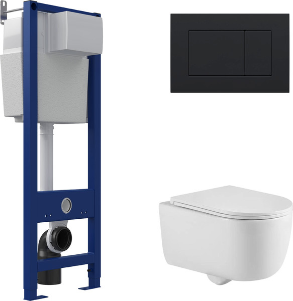 Изображение товара Инсталляция с унитазом подвесным Berges Tornas Rimless + Atom 410 / АТ-043333 (с кнопкой Atom Soft Touch черный)