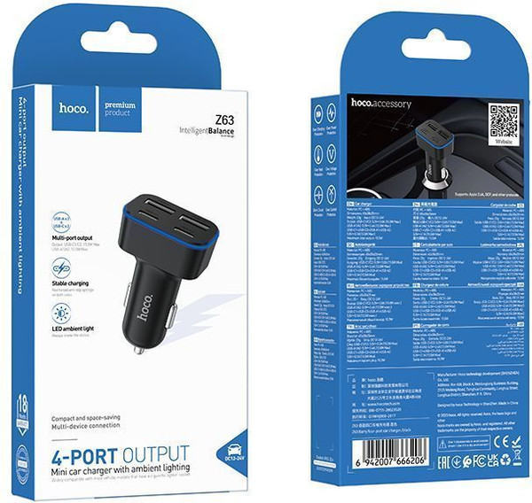 Изображение товара Адаптер питания автомобильный Hoco Z63 (черный)