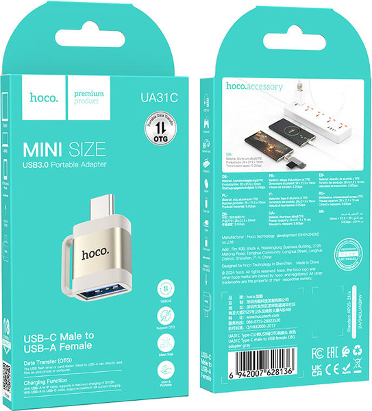 Изображение товара Адаптер Hoco UA31C Type-C-USB 3.0 (серый)