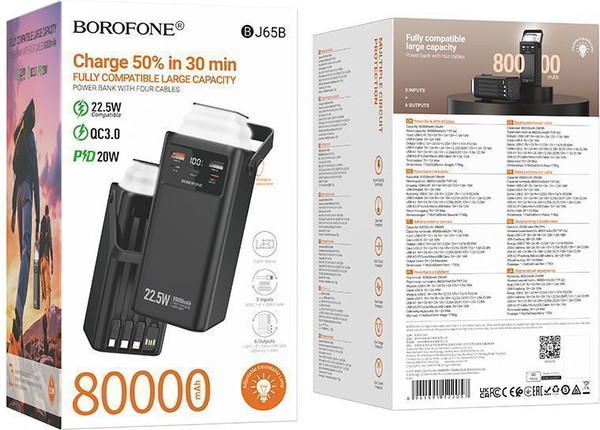 Изображение товара Портативное зарядное устройство Borofone BJ65B 80000mAh (черный)