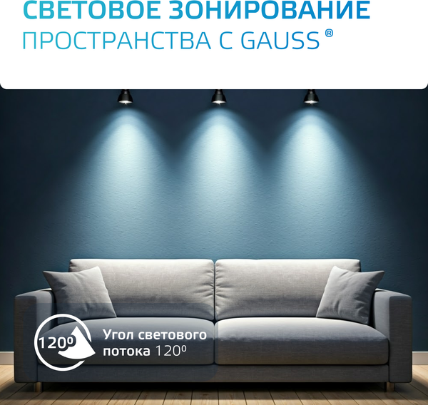 Изображение товара Трековый светильник Gauss GU10 220V IP20 60x145мм / TR009 (черный)