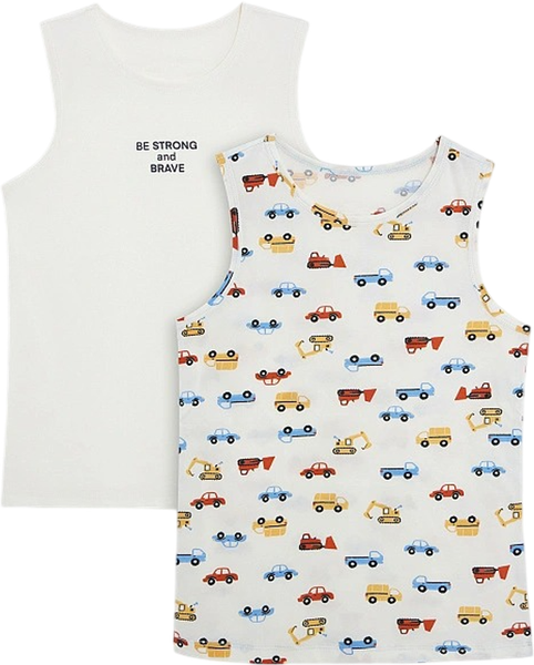 Изображение товара Комплект маек детских Mark Formelle 423344-2 (р.140-68, светло-молочный/машинки на молочном)