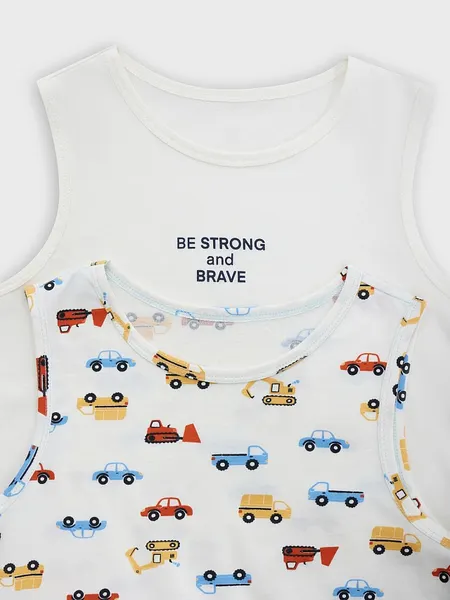 Изображение товара Комплект маек детских Mark Formelle 423344-2 (р.146-72, светло-молочный/машинки на молочном)