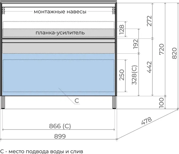 Изображение товара Тумба под умывальник Symbolite Лима 90 Line Plus 2 ящика (графит)