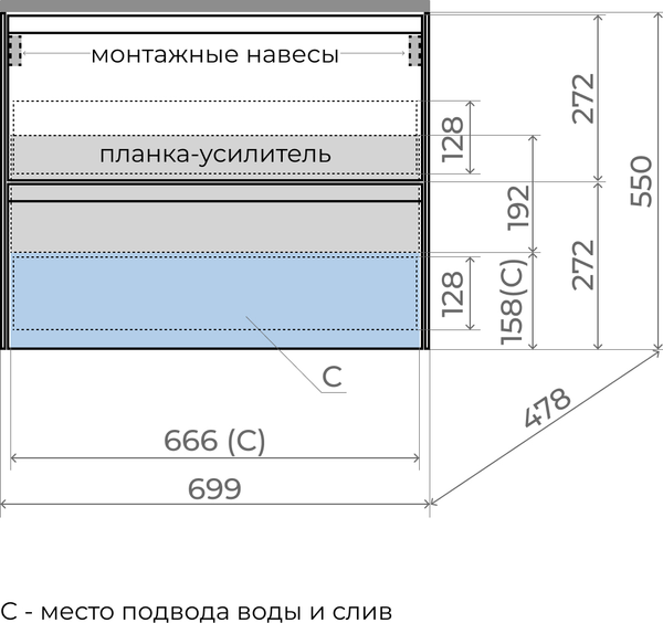 Изображение товара Тумба под умывальник Symbolite Лима 70 Line Plus 2 ящика (подвесная, графит)