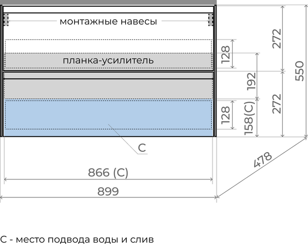 Изображение товара Тумба под умывальник Symbolite Лима 90 Line Plus 2 ящика (подвесная, графит)