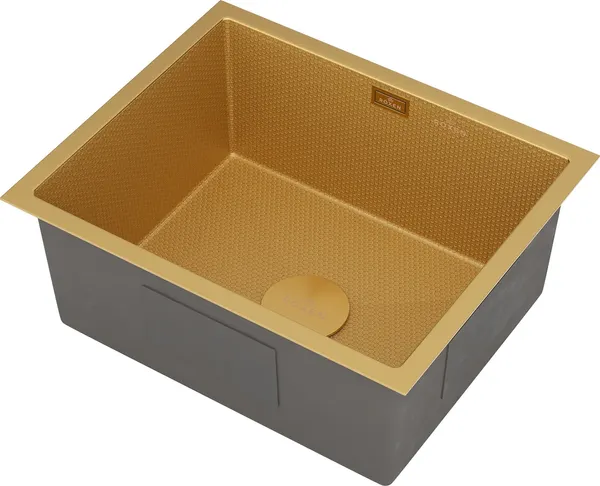 Изображение товара Мойка кухонная Roxen Uno 560210-54-GS под столешницу с ролл-матом и дозатором (золото текстурное)