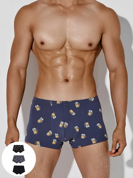 Изображение товара Комплект мужских трусов Mark Formelle 411122-3 (р.94-104, пиво на грозе/черный/медведи на черном)