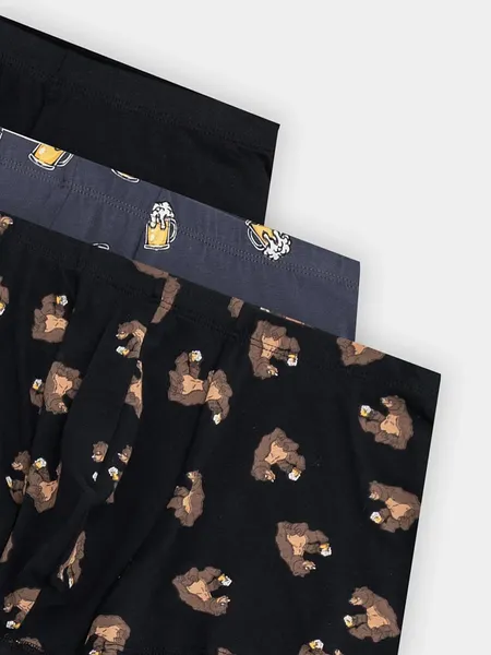 Изображение товара Комплект мужских трусов Mark Formelle 411122-3 (р.94-104, пиво на грозе/черный/медведи на черном)