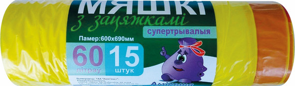 Изображение товара Пакеты для мусора Амикоша З зацяжками Амiкоша (60л, 15шт)