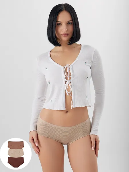 Изображение товара Комплект женских трусов Mark Formelle 412263-3 (р.98, бежевая полоска/молочный шоколад/корица)