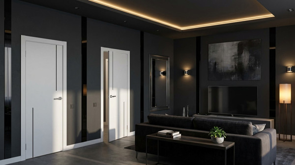 Изображение товара Дверь межкомнатная Юни Эмаль Line 6 80х200 (белый/черный)