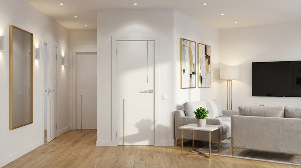 Изображение товара Дверь межкомнатная Юни Эмаль Line 6 90х200 (белый/золотистый)