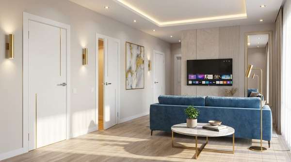 Изображение товара Дверь межкомнатная Юни Эмаль Line 6 90х200 (белый/золотистый)