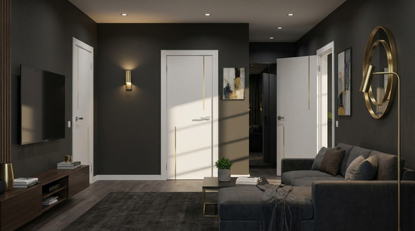 Изображение товара Дверь межкомнатная Юни Эмаль Line 6 90х200 (белый/золотистый)