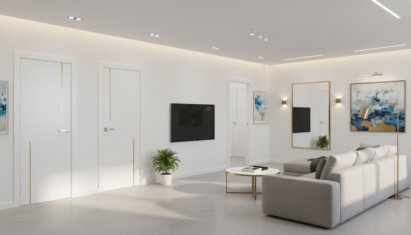 Изображение товара Дверь межкомнатная Юни Эмаль Line 6 90х200 (белый/золотистый)