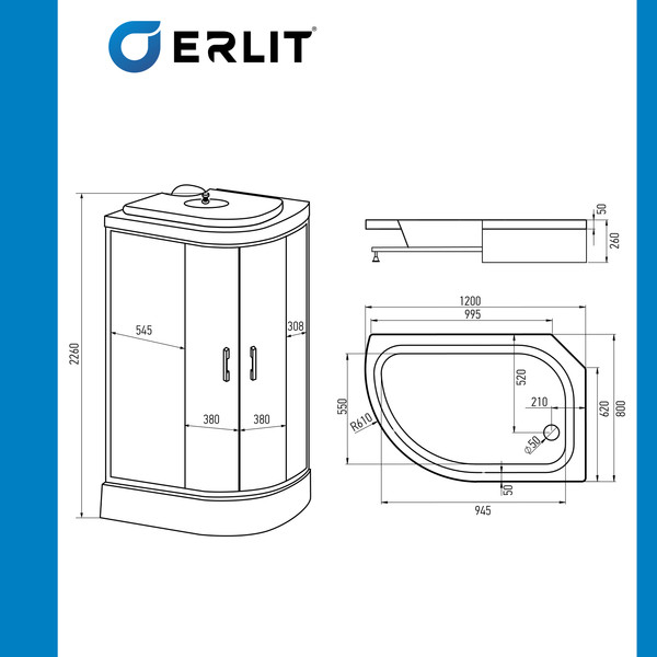 Изображение товара Душевая кабина Erlit ER351226R-C2-RUS (120х80)