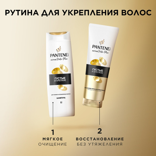 Изображение товара Набор косметики для волос PANTENE Густые и крепкие шампунь+Бальзам-ополаскиватель (250мл+180мл)