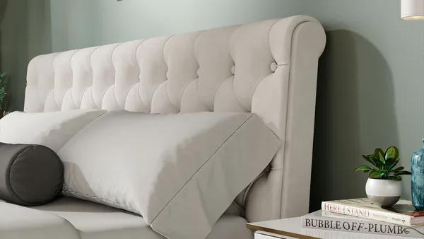 Изображение товара Двуспальная кровать ТриЯ Скарлет универсальная тип 1 с ПМ и заглушиной 160x200 (велюр бежевый)