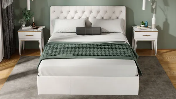 Изображение товара Двуспальная кровать ТриЯ Скарлет универсальная тип 1 с ПМ и заглушиной 160x200 (велюр бежевый)