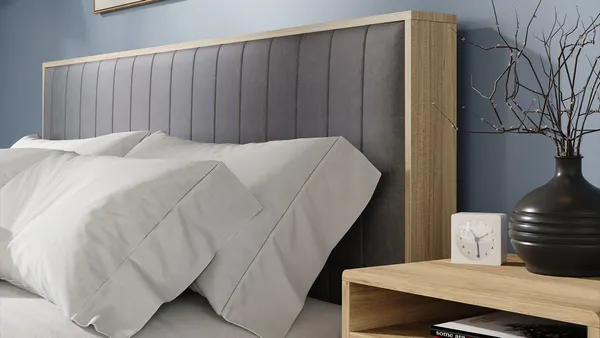 Изображение товара Двуспальная кровать ТриЯ Сэнди с ПМ Тип 2 160x200 с заглушиной (вяз благородный/велюр графит)