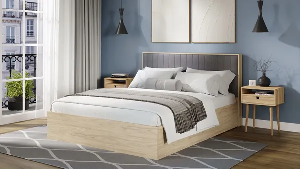 Изображение товара Двуспальная кровать ТриЯ Сэнди с ПМ Тип 2 160x200 с заглушиной (вяз благородный/велюр графит)