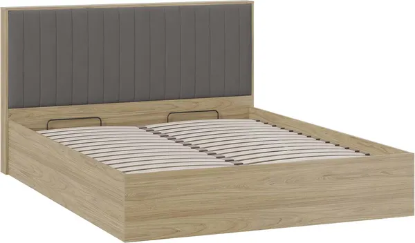 Изображение товара Двуспальная кровать ТриЯ Сэнди с ПМ Тип 2 160x200 с заглушиной (вяз благородный/велюр графит)