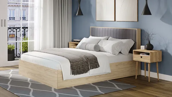 Изображение товара Двуспальная кровать ТриЯ Сэнди с ПМ Тип 2 160x200 с заглушиной (вяз благородный/велюр графит)