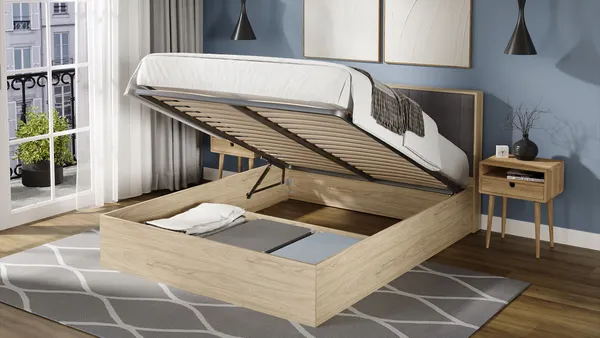 Изображение товара Двуспальная кровать ТриЯ Сэнди с ПМ Тип 2 160x200 с заглушиной (вяз благородный/велюр графит)