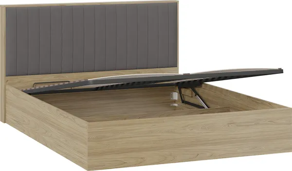 Изображение товара Двуспальная кровать ТриЯ Сэнди с ПМ Тип 2 160x200 с заглушиной (вяз благородный/велюр графит)