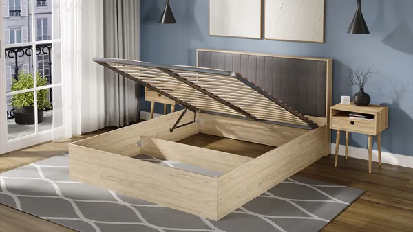 Изображение товара Двуспальная кровать ТриЯ Сэнди с ПМ Тип 2 160x200 с заглушиной (вяз благородный/велюр графит)