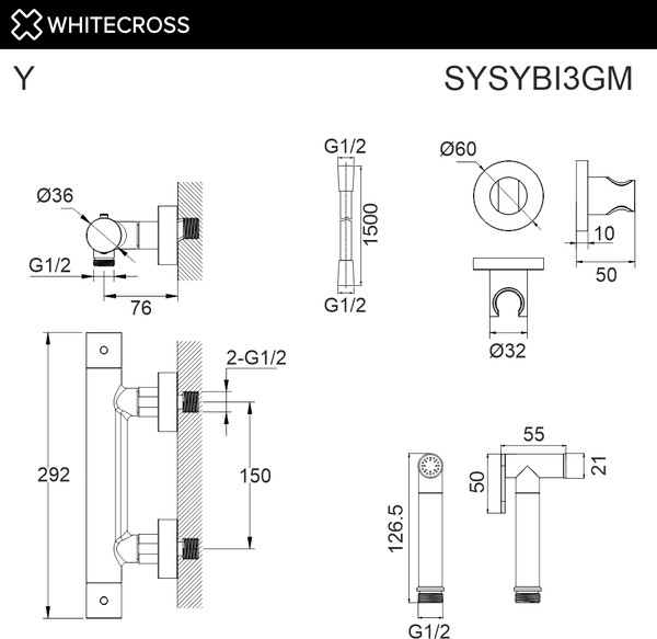 Изображение товара Гигиенический душ со смесителем Whitecross SYSYBI3GM (оружейная сталь)