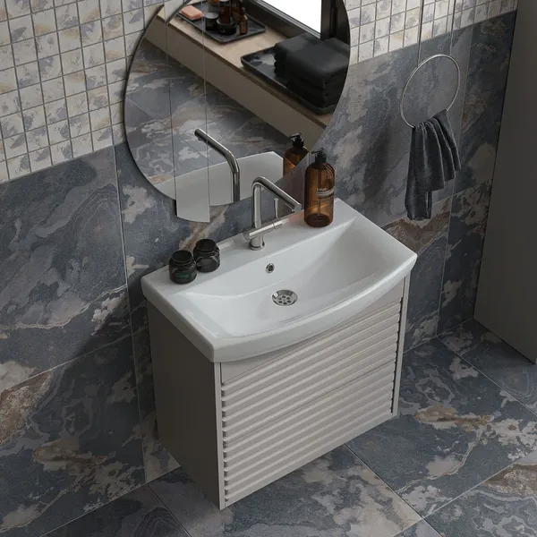 Изображение товара Тумба с умывальником Belux Клермонт Н60-02 + Мебельный Клермонт 60 (1, белый глянцевый, с отверстием и креплением)