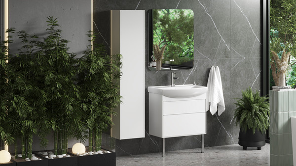 Изображение товара Тумба с умывальником Belux Клермонт Н60-02 + Мебельный Клермонт 60 (1, белый глянцевый, с отверстием и креплением)