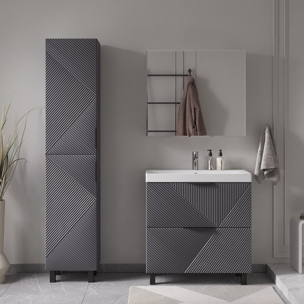 Изображение товара Тумба с умывальником Volna Geometry 80.2Y 9696 + Lake 80 (графит)