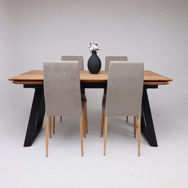 Изображение товара Обеденный стол ОКА Сангай 136-196x80x80 (дуб натуральный/черный)