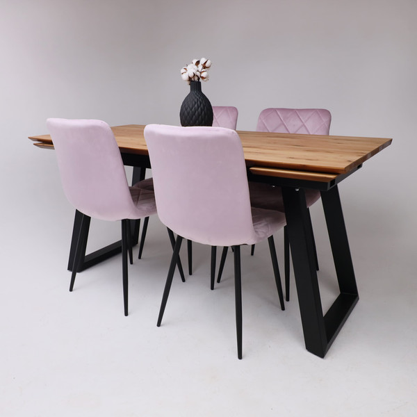 Изображение товара Обеденный стол ОКА Сангай 136-196x80x80 (дуб натуральный/черный)