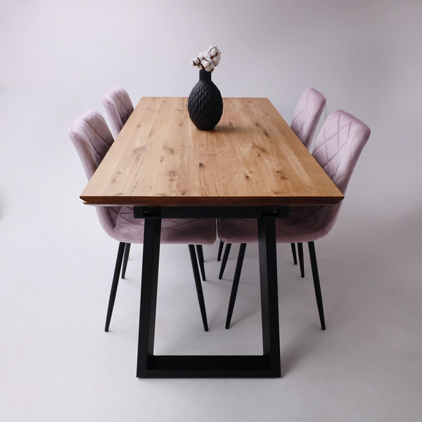 Изображение товара Обеденный стол ОКА Сангай 136-196x80x80 (дуб натуральный/черный)