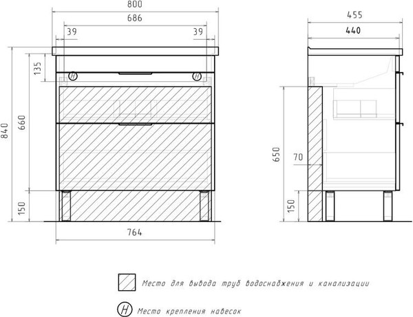 Изображение товара Тумба с умывальником Volna Lotty 80.2Y Миранда + Миранда 80 (напольная)