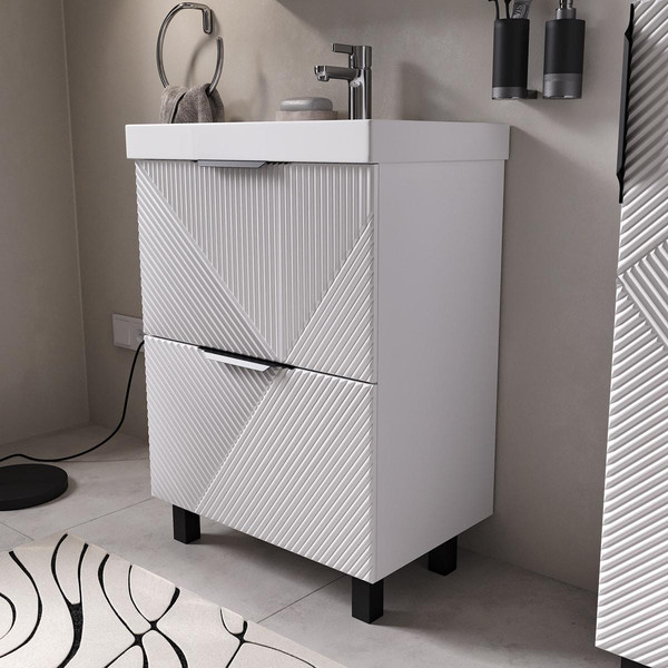 Изображение товара Тумба с умывальником Volna Geometry 60.2Y 9696 + Lake 60 (белый)