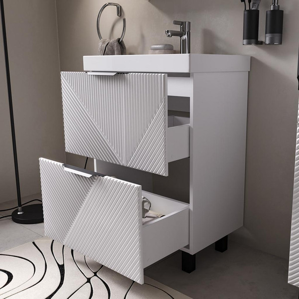 Изображение товара Тумба с умывальником Volna Geometry 60.2Y 9696 + Lake 60 (белый)