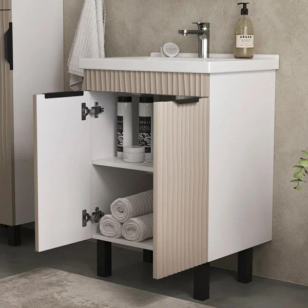 Изображение товара Тумба с умывальником Volna Lotty 60.2D Миранда + Миранда 60 (латте, напольная)