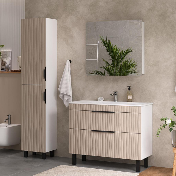 Изображение товара Тумба с умывальником Volna Lotty 100.2Y Pulsus + Pulsus 100 (латте, напольная)