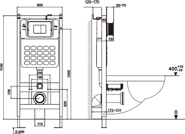 Изображение товара Унитаз подвесной с инсталляцией Abber Bequem AC1131TC-AC0105-AC0120MW (с кнопкой смыва)
