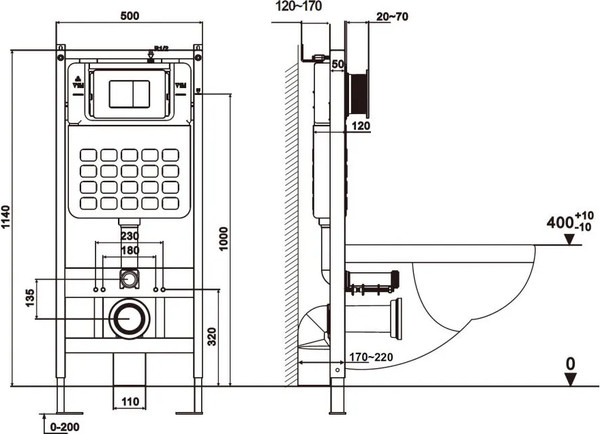 Изображение товара Унитаз подвесной с инсталляцией Abber Bequem AC1131TC-AC0105-AC0121MW (с кнопкой смыва)