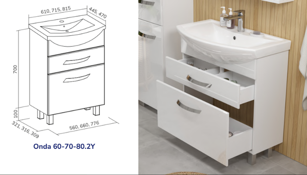Изображение товара Тумба с умывальником Volna Onda 60.2Y Балтика + Балтика 60