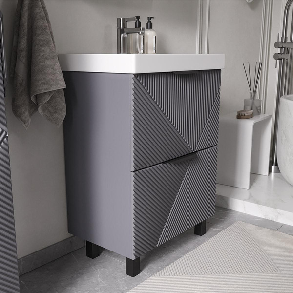 Изображение товара Тумба с умывальником Volna Geometry 60.2Y 9696 + Lake 60 (графит)