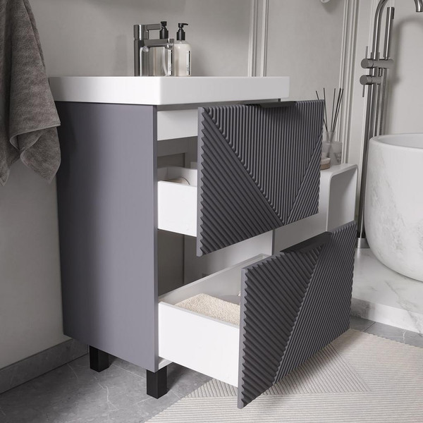 Изображение товара Тумба с умывальником Volna Geometry 60.2Y 9696 + Lake 60 (графит)