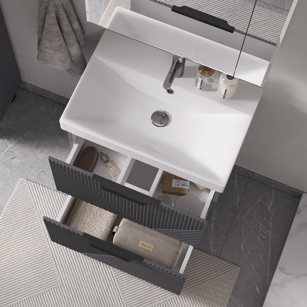 Изображение товара Тумба с умывальником Volna Geometry 60.2Y 9696 + Lake 60 (графит)